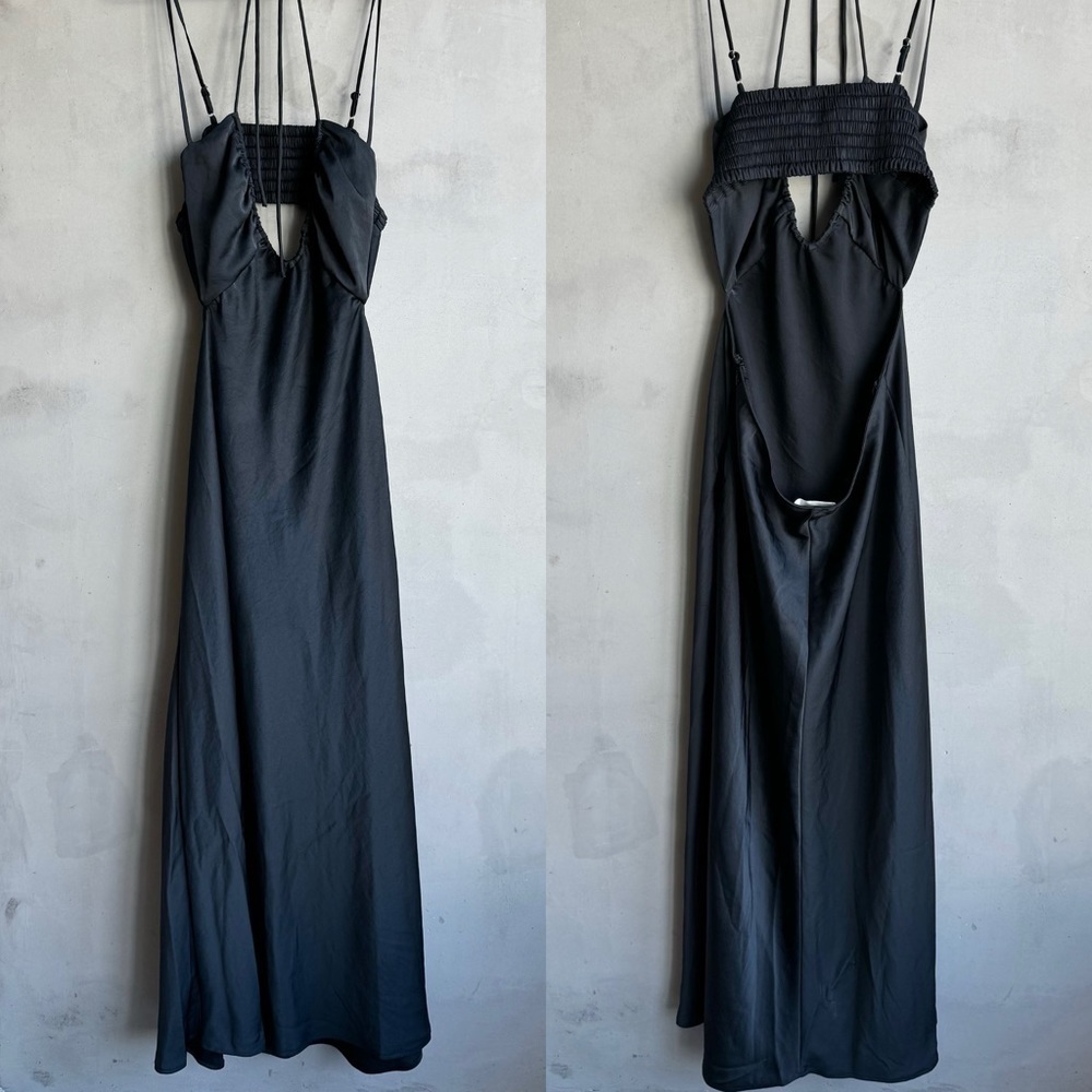 A.L.C. Sienna Halter Neck Satin Midi Dress Black Open Back - Picture 2 of 8